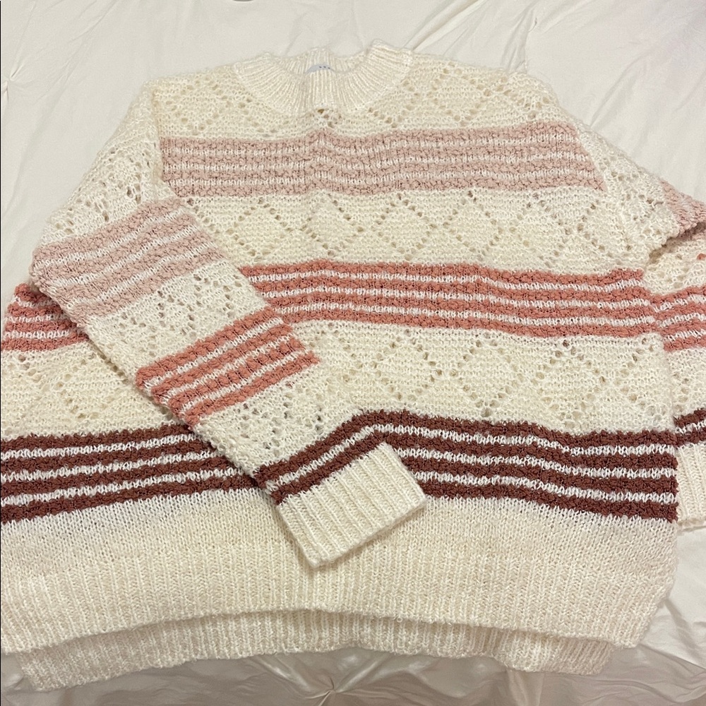 Striped Knit Sweater - Pink and Cream